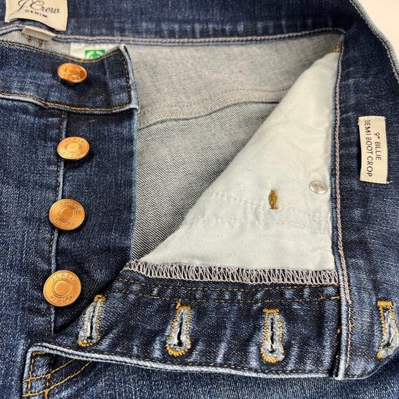 J. Crew 9” Billie Demi Boot Crop Dark Wash Fray Hem Button Fly 26 Inseam Size 28 - Picture 11 of 16